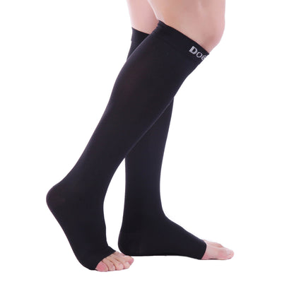 Doc Miller Open Toe Compression Socks for Men & Women, 30-40 mmHg Knee High Support, Toeless Design for Daily Leg Comfort, Breathable Nylon Spandex, 1 Pair