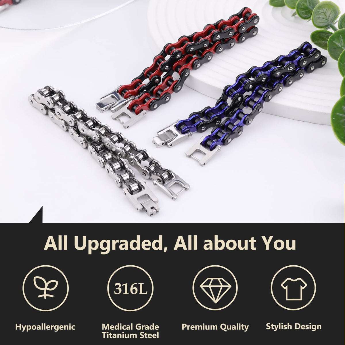 Feraco Mens Bikers Bracelet Stainless Steel Motorcycle Bike Chain Bracelets 8.4 Inch