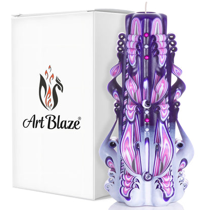 Carved Candles - Handmade Long Burning Decorative Luxury Candles - Unscented - Perfect for Home Decor, Relaxation, Gifts for Women, Special Occasions, Christmas Gift for Mom - Lilac Sunset