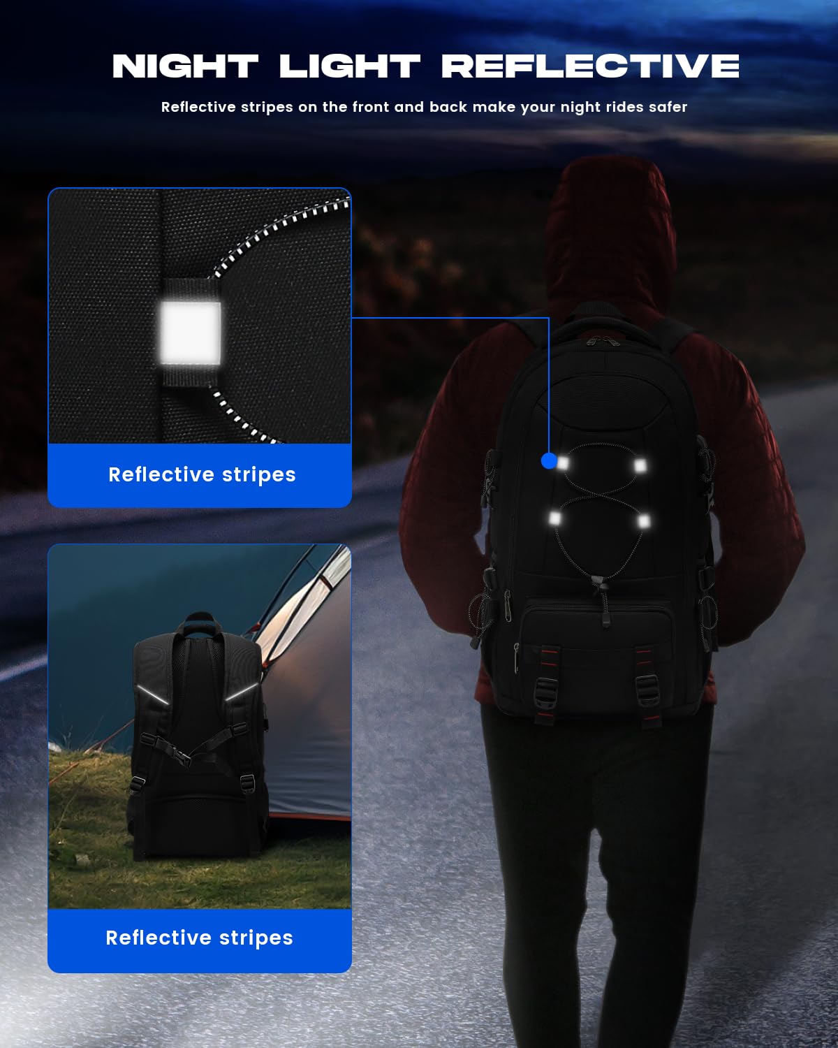 Besttravel Travel Backpack, 45L Hiking Backpacks Water Resistant Multi-functional Trekking Rucksack Travel Laptop Backpack Mens Fits 17.3 Inch Computer for Camping Climbing Cycling, Black