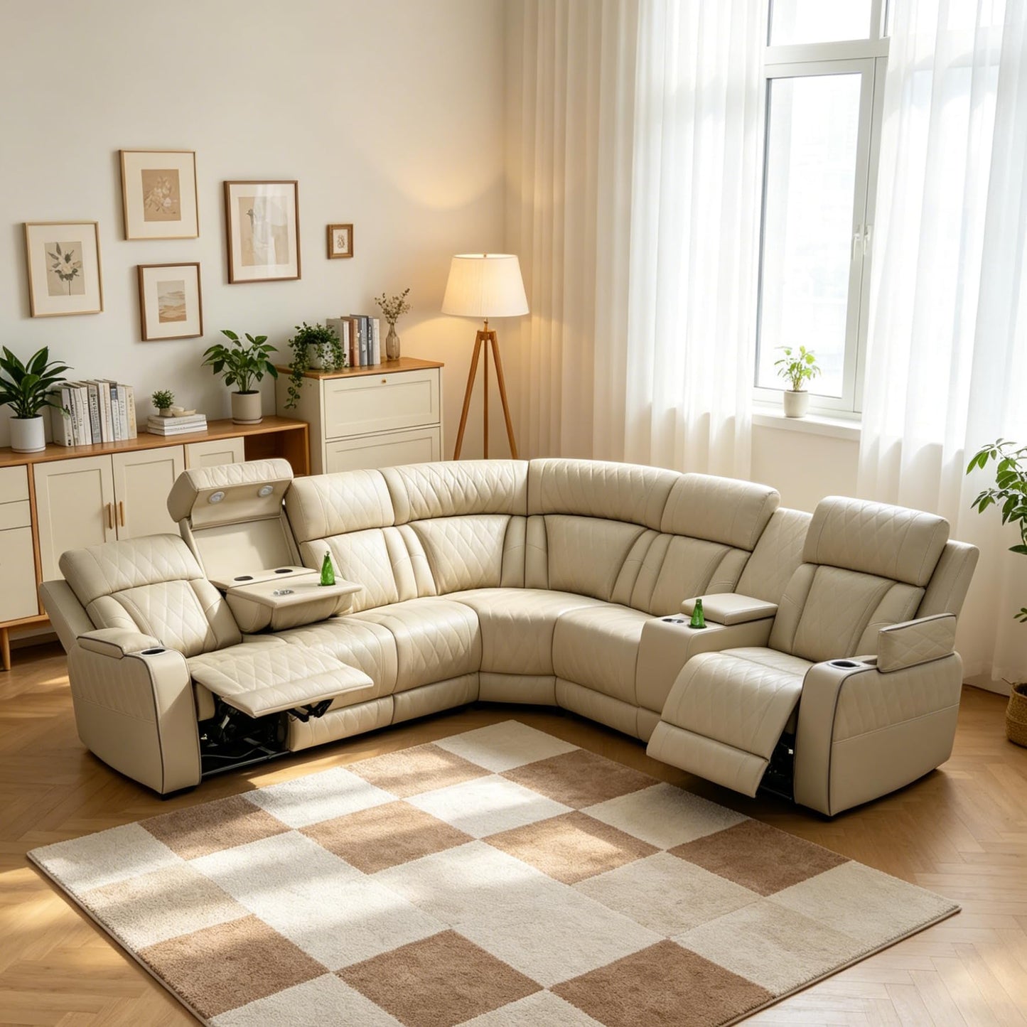 Trygoal Power Reclining Sectional Sofa Set, L-Shaped Sectional Couch for Living Room, Home Theater Seating with Cup Holders, Modern Intelligent Recliner Sofa, Dark Brown