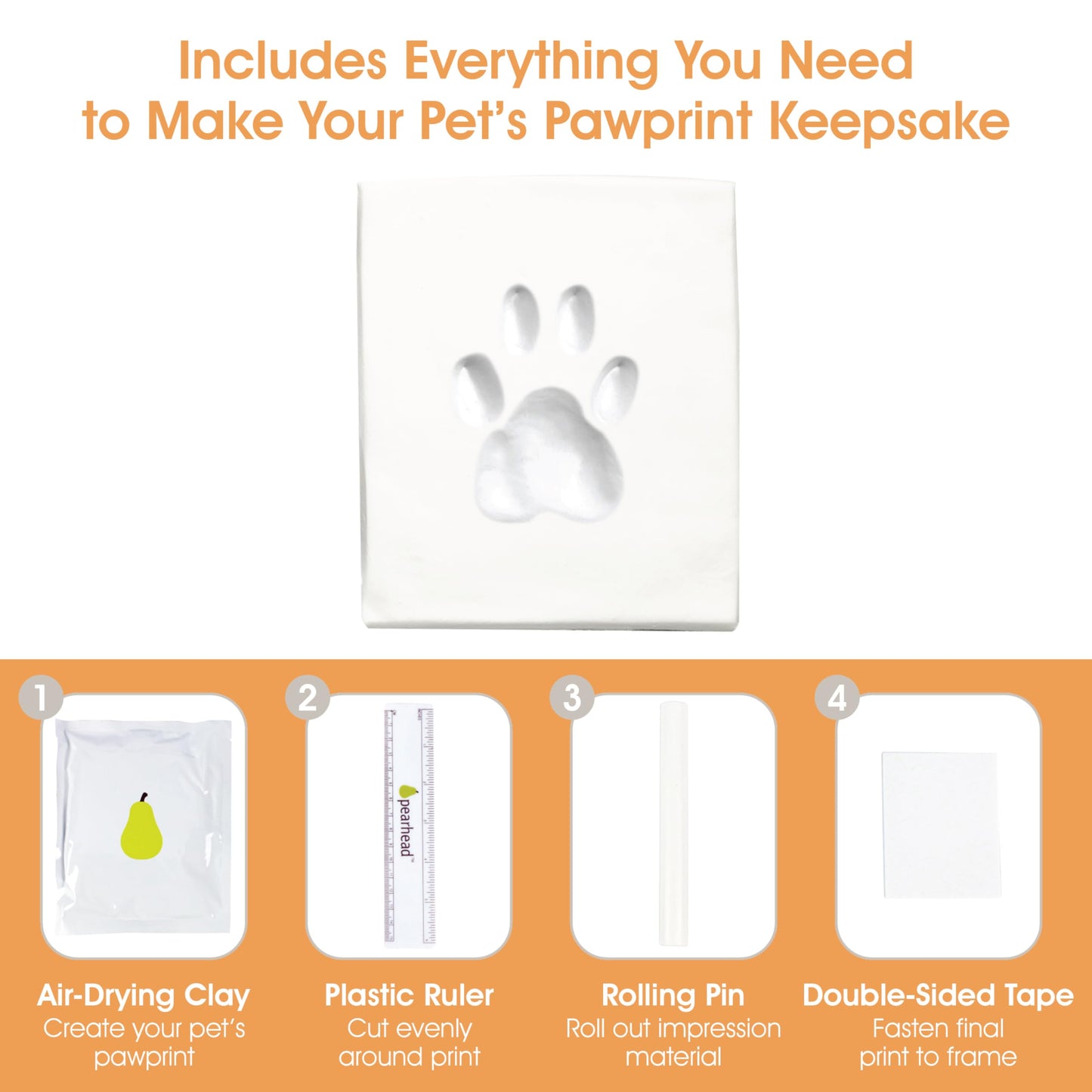 Pearhead Pet Paw Print Photo Frame with Clay Imprint Kit - Wooden Photo Frame, DIY No-Mess Pawprint Keepsake, Perfect for Cats & Dogs, Ideal Memorial and Home Decor Gift, Distressed Gray