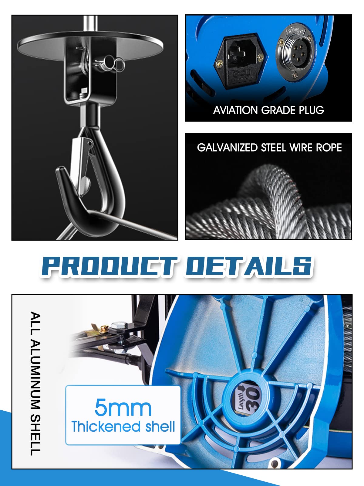 Mxmoonant 250kg Electric Hoist Winch, 19m/min Fast Electric Cable Hoist with Remote, 98ft/30m Lifting Height for Attic, Garage, Workshop, Warehouse, Factory