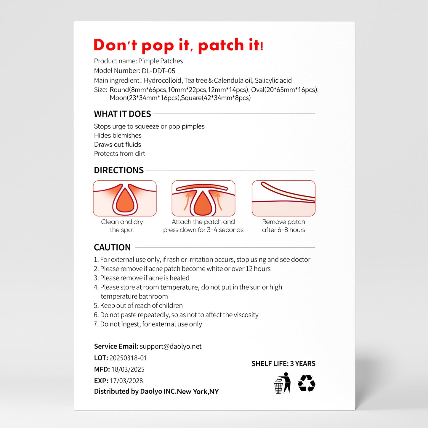 Pimple Patches for Face, 4 Size 300 Counts Acne Patches, Hydrocolloid Patches for Covering Zits and Blemishes, Spot Stickers with Salicylic Acid, Tea Tree Oil & Calendula Oil