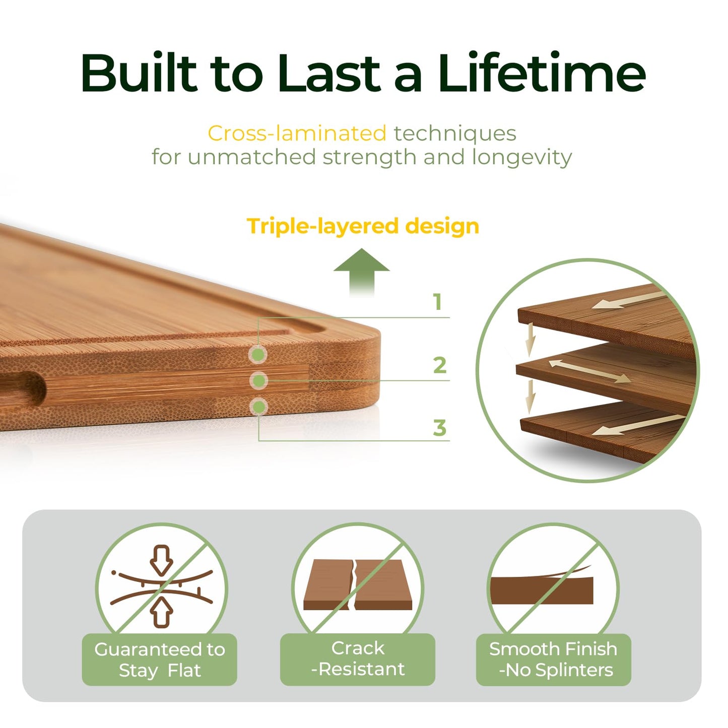 Keechee Bamboo Cutting Board, Durable Wood Cutting Boards for Kitchen with Deep Juice Grooves & Built-in Handles, Ideal Charcuterie & Chopping for Meat, Vegetables and Fruits Ideal Kitchen Gifts