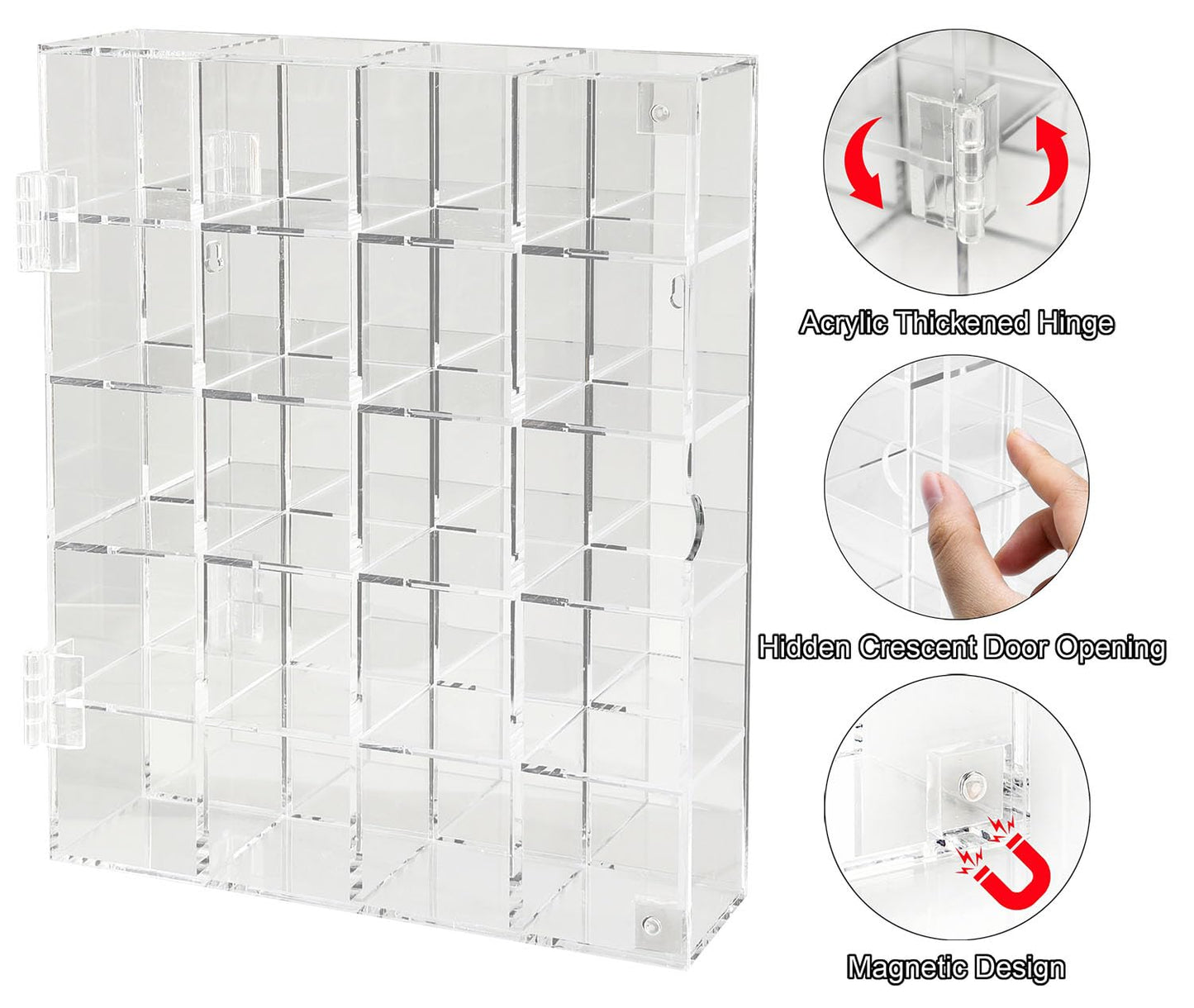 Acrylic Display Case Adjustable Clear Rock Display Case Shadow Box with Shelves Storage Organizer for Mini Pop Figure, Collectibles, Mineral Crystal, Stones, Wall Mountable, with Mirrored & Lid