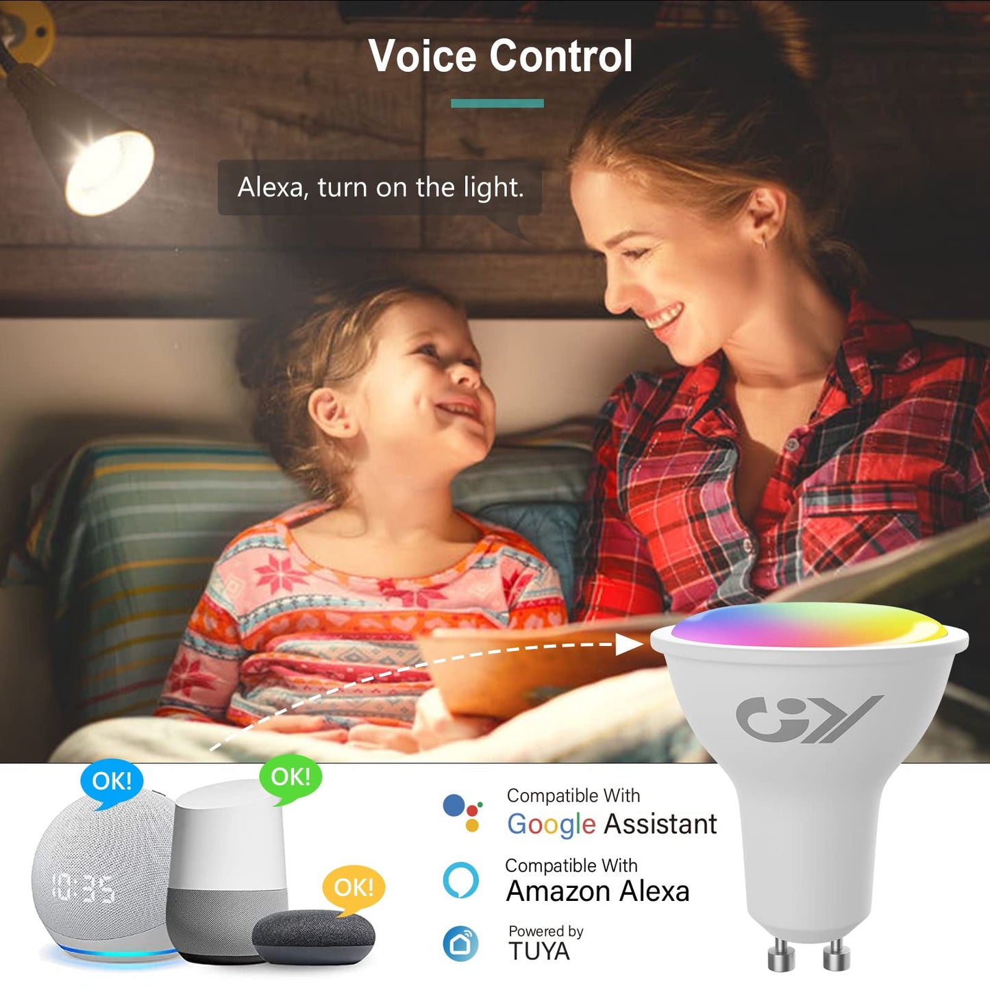 GY GU10 Smart Bulb,RGBCW Dimmable Colour Changing Alexa Light Bulbs,Compatible with Alexa&Google Home WiFi Light Bulbs(2.4GHz WiFi Only) 7W 500LM, 2 Packs