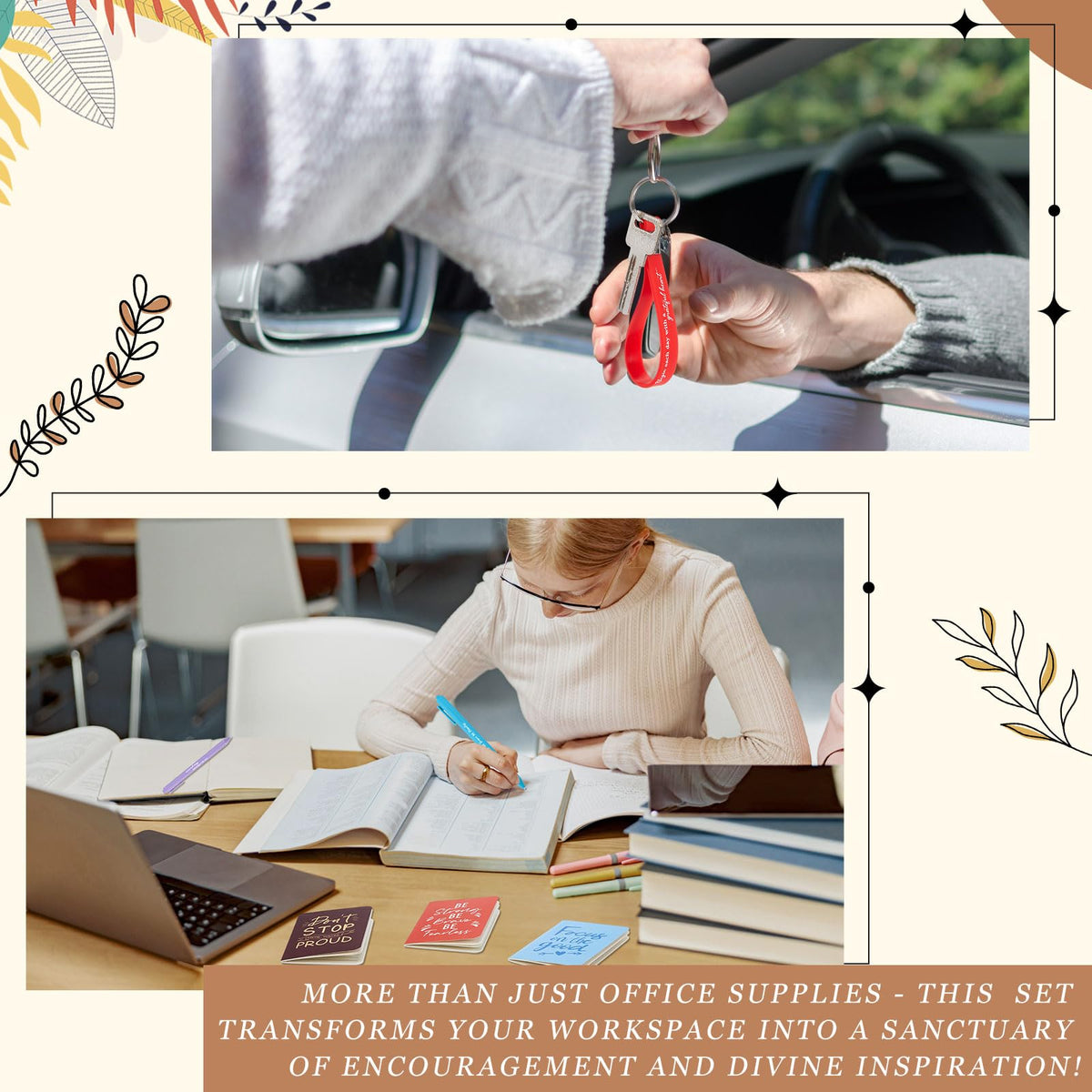 Hollowfly 12 Sets / 48 Pcs Inspirational Gifts Bulk for Employee Appreciation, 24 oz Plastic Cups and Pens Notebooks Keychains Set, Group Gifts for Office Staff Coworkers (Colorful)