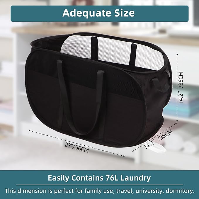 2 Pcs Collapsible Laundry Baskets, Tear Proof Pop Up Laundry Hamper