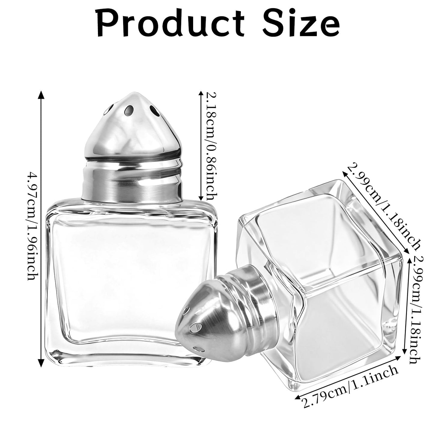 Patscorai 100 Pcs Mini Salt and Pepper Shakers Bulk with Stainless Steel Lid 0.5 Oz Mini Shaker Container Small Cube Glass Spice Shaker for Restaurant Kitchen Camp Wedding Party Supplies