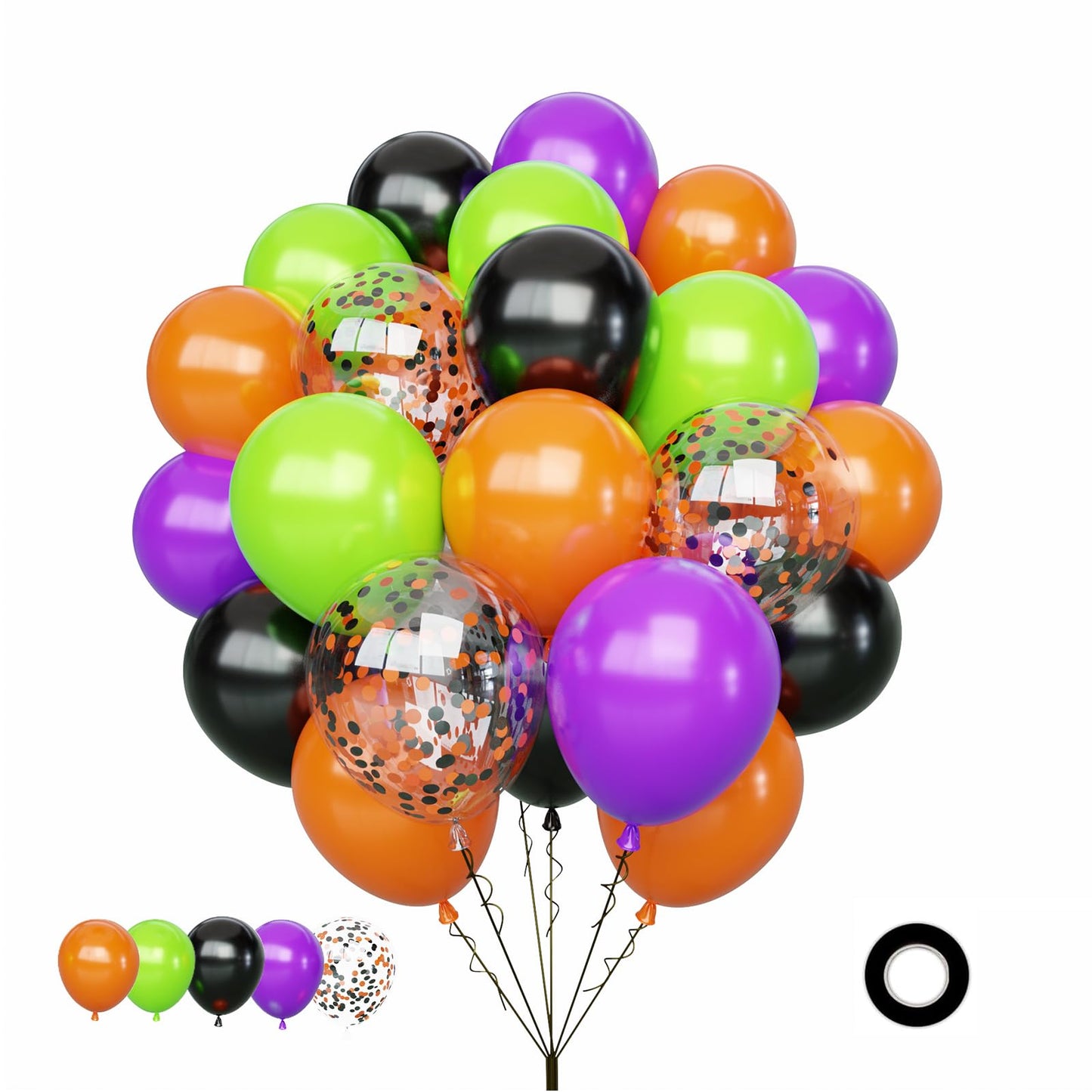 Halloween Balloons Set, 65Pcs 12Inch Black Orange Purple Green Balloons Kit, Black and Orange Latex Balloons for Birthday Wedding Halloween Party Decorations