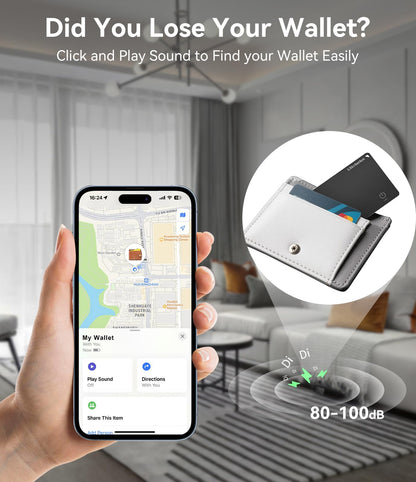 Ultrbeka Ultra-Thin Wallet Tracker Card, Rechargeable 0.094in IP68 Waterproof Bluetooth Tracker for Wallets, Passport, Work with Apple Find My, Card Locator [Apple MFi Certified] iOS Only