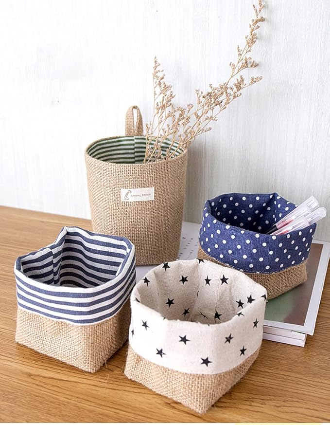 4 Pack Hanging Basket for Door, Small Wall Basket Decor, Jute Hanging Wall