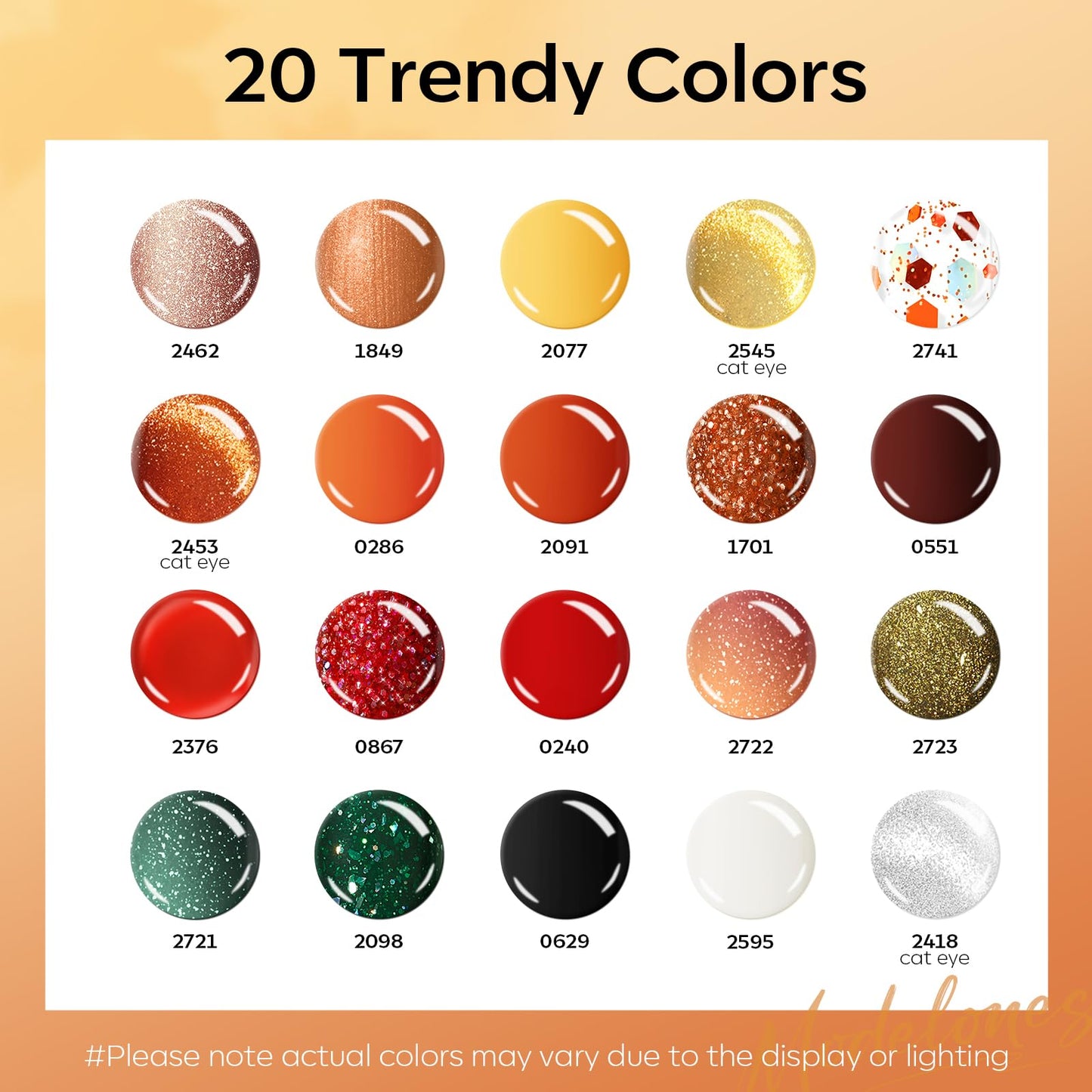 modelones 24PCS Gel Nail Polish Set, Fall Winter Cat Eye Shimmer Gel Polish Kit Soak Off with Glitter, Glossy and Matte Top Base Coat DIY Manicure at Home