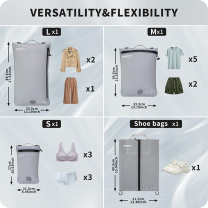 Eulant 4 Set Vacuum Packing Bags for Travel,Professional IPX8 Zip Packing Organizer for Suitcases Backpack,Space Saver Bags Packing Organizers for Clothing Packing