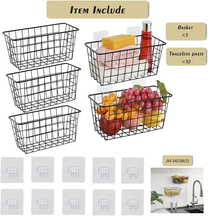 5 Pack Hanging Storage Basket, Bathroom Basket, Household Goods,