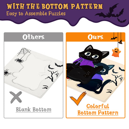 Malhaii 4Pack Halloween Wooden Puzzles for Toddlers - Educational Learning Toys, Jigsaw Puzzle for Party Favors, Supplies, Kids, Boys, Girls - Treat Goodie Bags Fillers Gifts