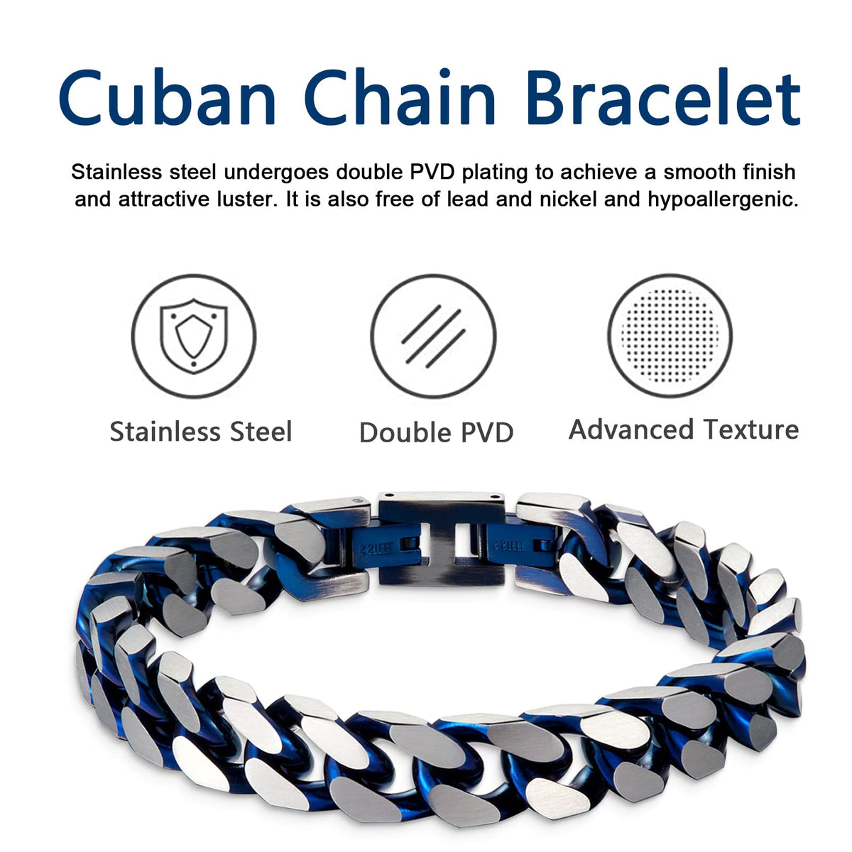 LUCKY2+7 Bracelets for Men-Stainless Steel Fold Over Clasp Cuban Chain Mens Bracelet