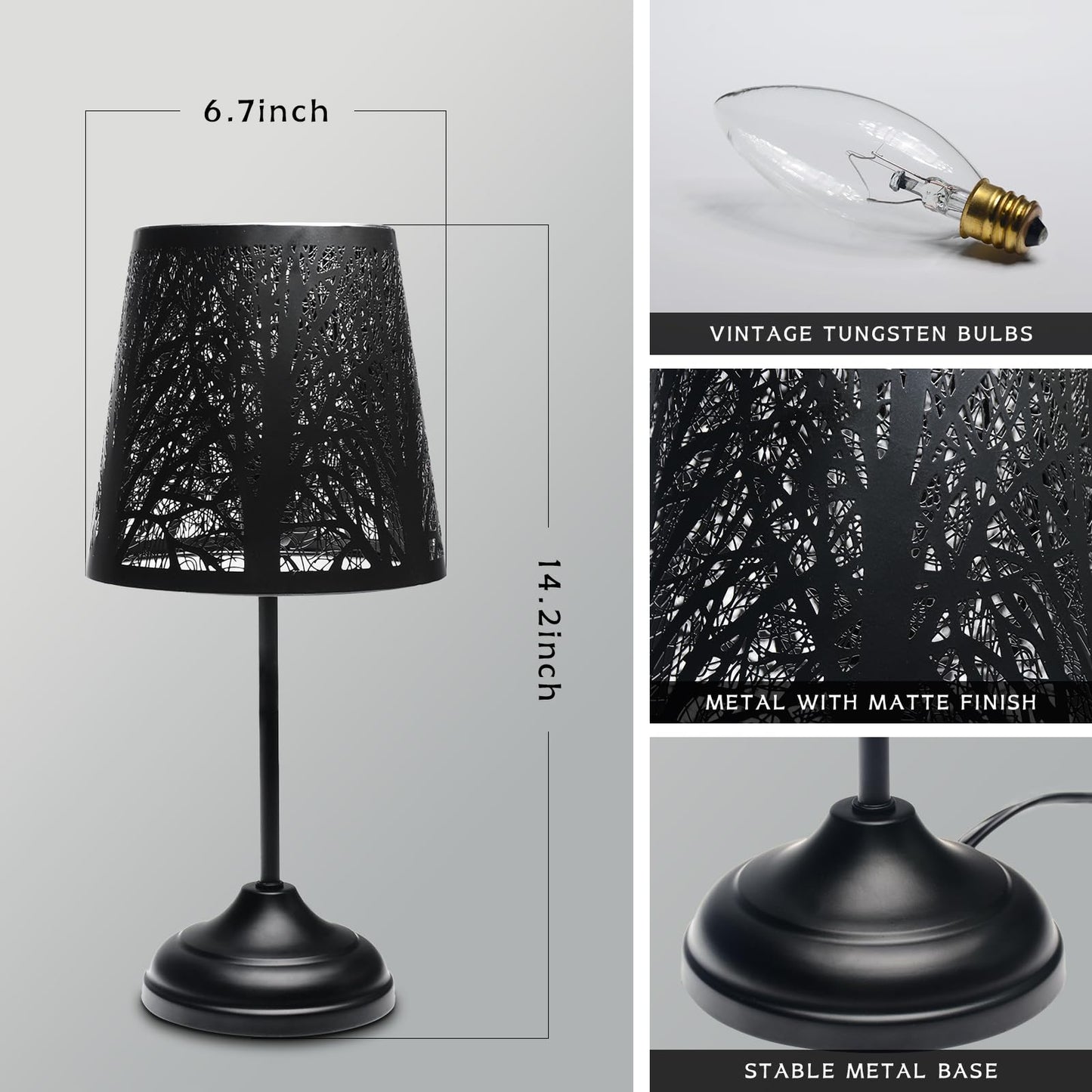 Table Lamp with Dimmer, 3 Levels Dimmable Touch Switch, Black Shadow Table Lamp, Cool Night Light for Kids, Bedroom Nightstands Lamp, Lamp for Living Room End Tables Halloween Room Decor