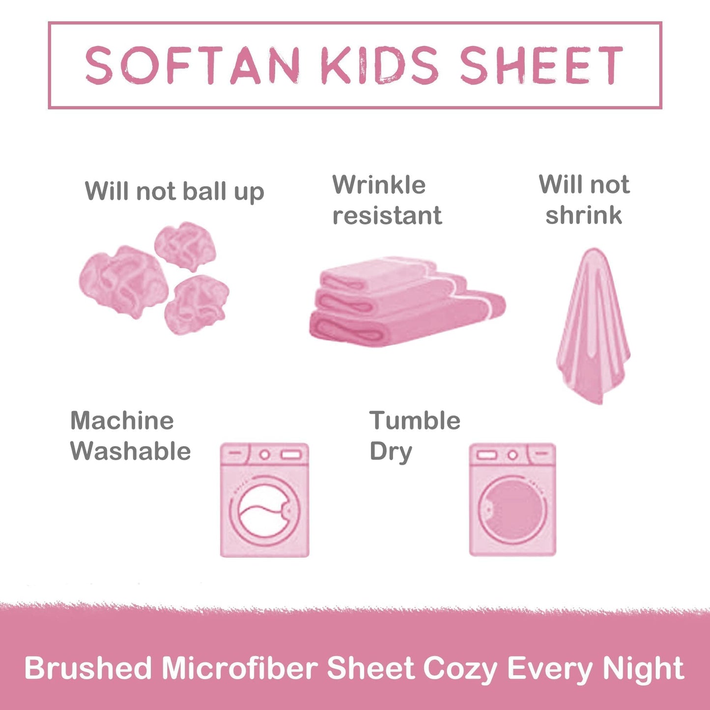 Softan Kids Bed Sheet Set, 3-Piece Twin Sheets Set, Microfiber Fitted Sheet with 15 Inches Deep Pocket and Corner Straps, Breathable & Silky Soft Purple Love Rainbow Pattern Sheet and Pillowcase Sets