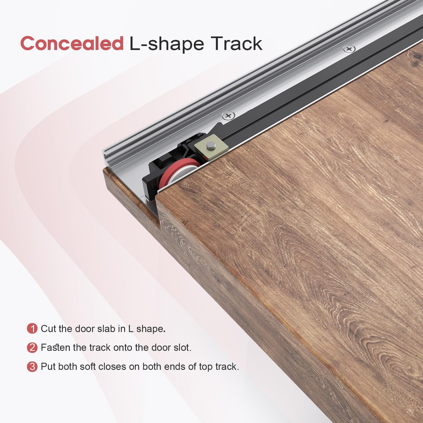 CEAKIAN 42" Concealed Sliding Barn Door Hardware Kit with Soft Close Mechanism for 34in Passage Opening, Hidden Wall Mount for Interior Wooden Door (NO Door)