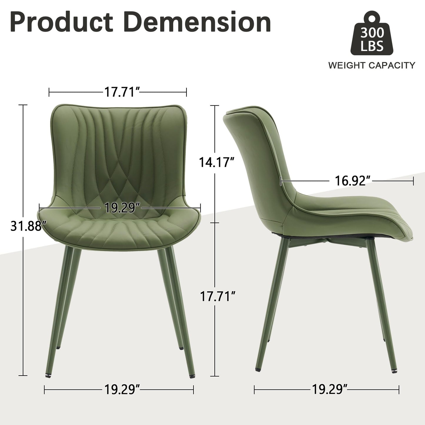 YOUTASTE Upholstered Leather Dining Chairs Set of 2 All Olive Green, Mid Century Modern Comfy Kitchen Dining Room Chair, Green Metal Legs, Armless Accent Chair for Living Room Bedroom