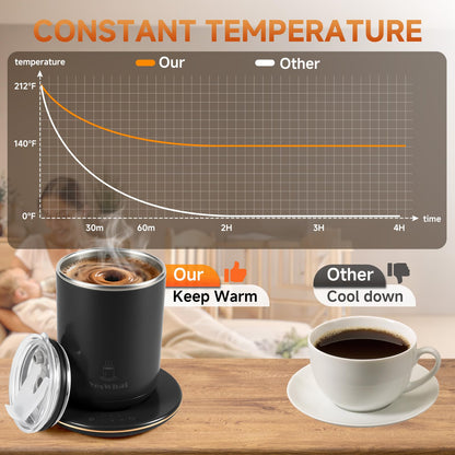 Self Stirring Coffee Mug, Self Heating Coffee Mug 10 oz, Heated Coffee Mug with Smart Temperature Control, Electric Coffee Cup with Heating Base, Auto Shut Off Warming Mug for Mom
