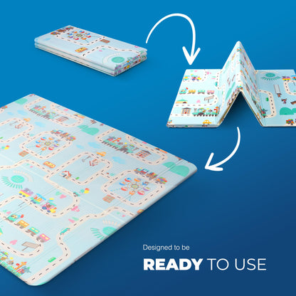 scoosh Foldable Activity Mat - Double-Sided, Reversible, Waterproof, Ideal for Playtime, Picnics, and Quality Family Bonding - Premium Quality Outdoor & Indoor Mat (150 x 200 cm, Mountains & Cars)