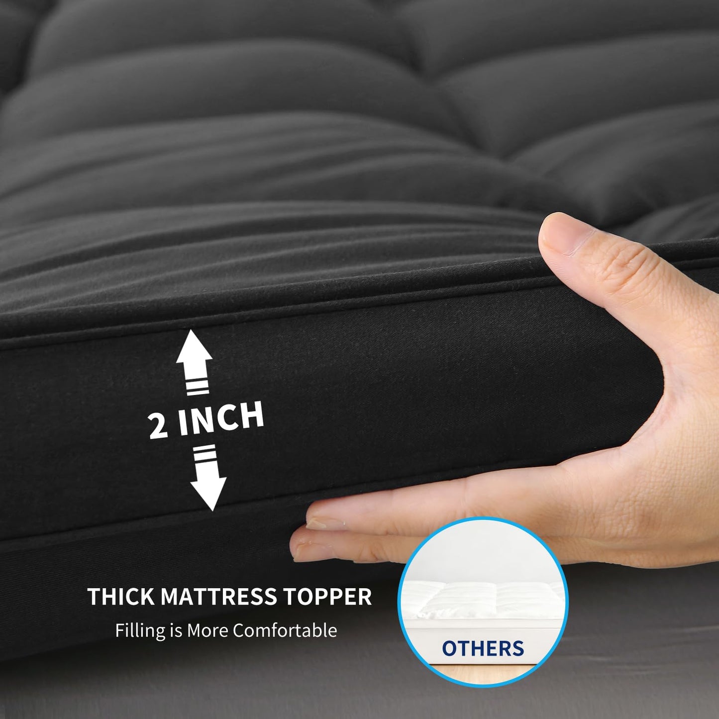Thick Mattress Topper Full with Deep Pocket, Extra Pillow Top Mattress Pad, Breathable & Cooling Mattress Cover, Fits 8-21 Inch, Soft Support for Back Pain Relief, Mattress Protector (Full, Black)