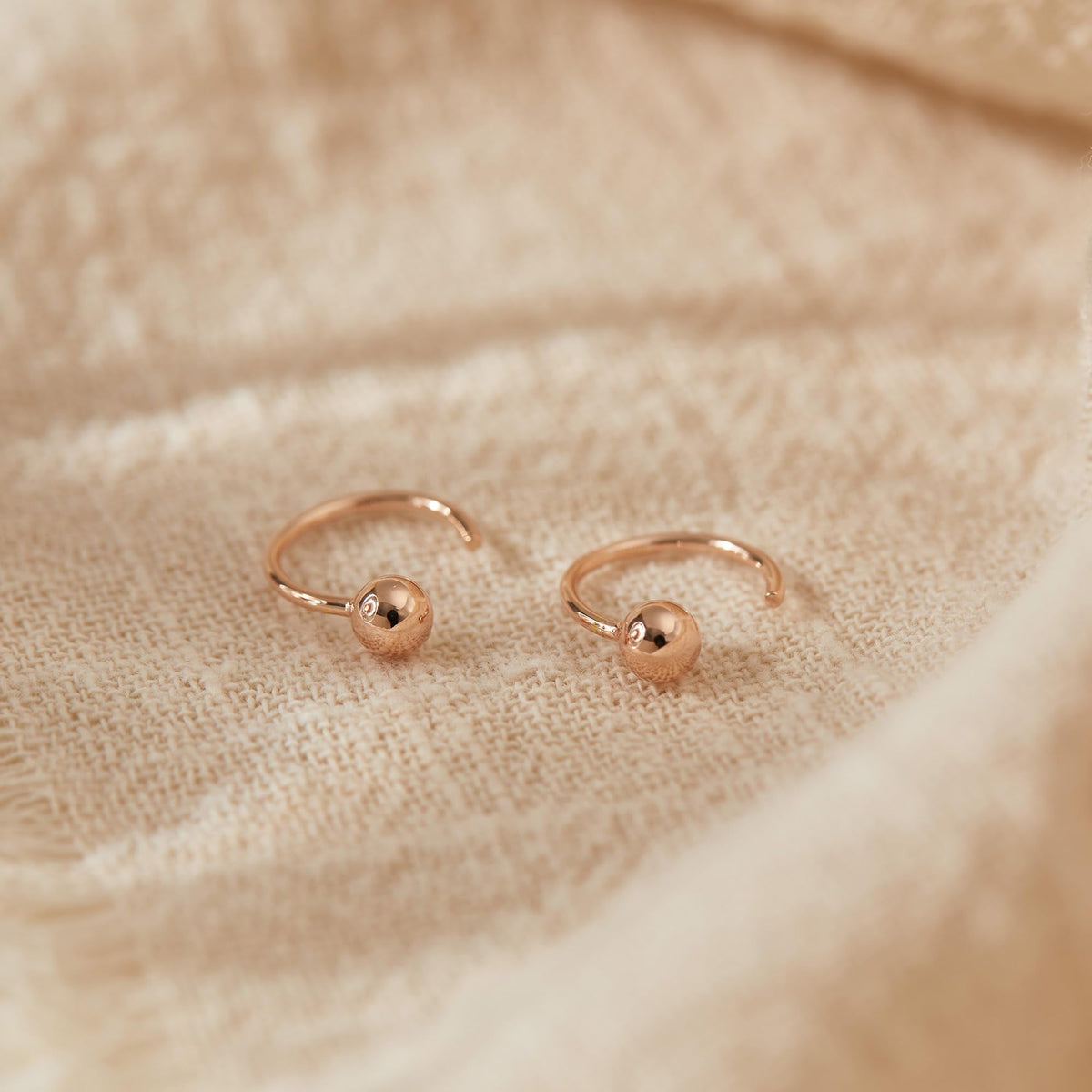 Half Hoop Earrings 18K Rose Gold Plated 925 Sterling Silver Ball Huggies Hoop Earrings for Women Little Ball huggie hoops Open Hug Hoop Earrings