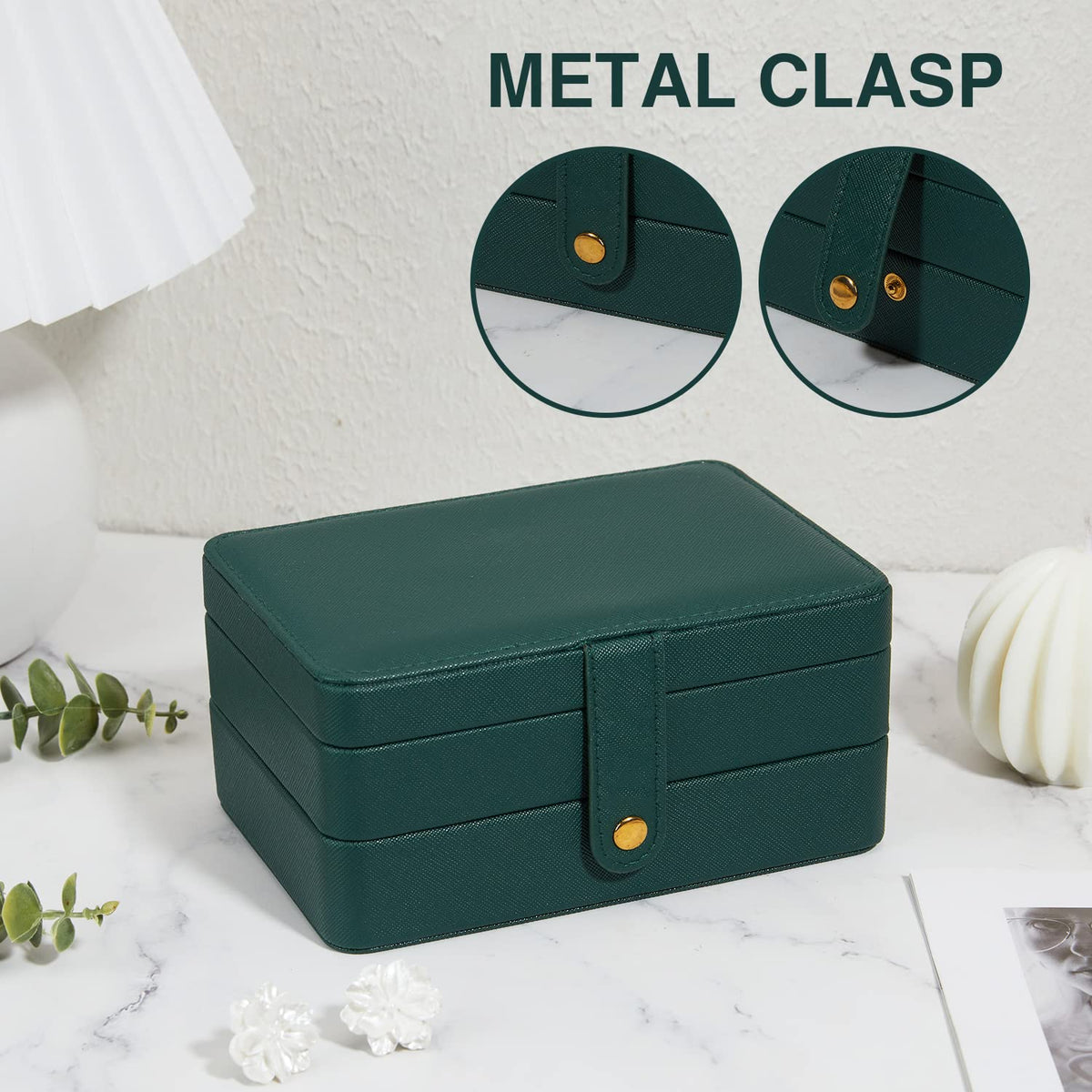 BUTI4WLD Jewelry Box for Women and Girls, PU Leather Made Jewelry Organizer, 3 Layers Jewelry Storage for Rings, Earings, Necklaces, Bracelets, Valentines Day Gifts (Green+Small)