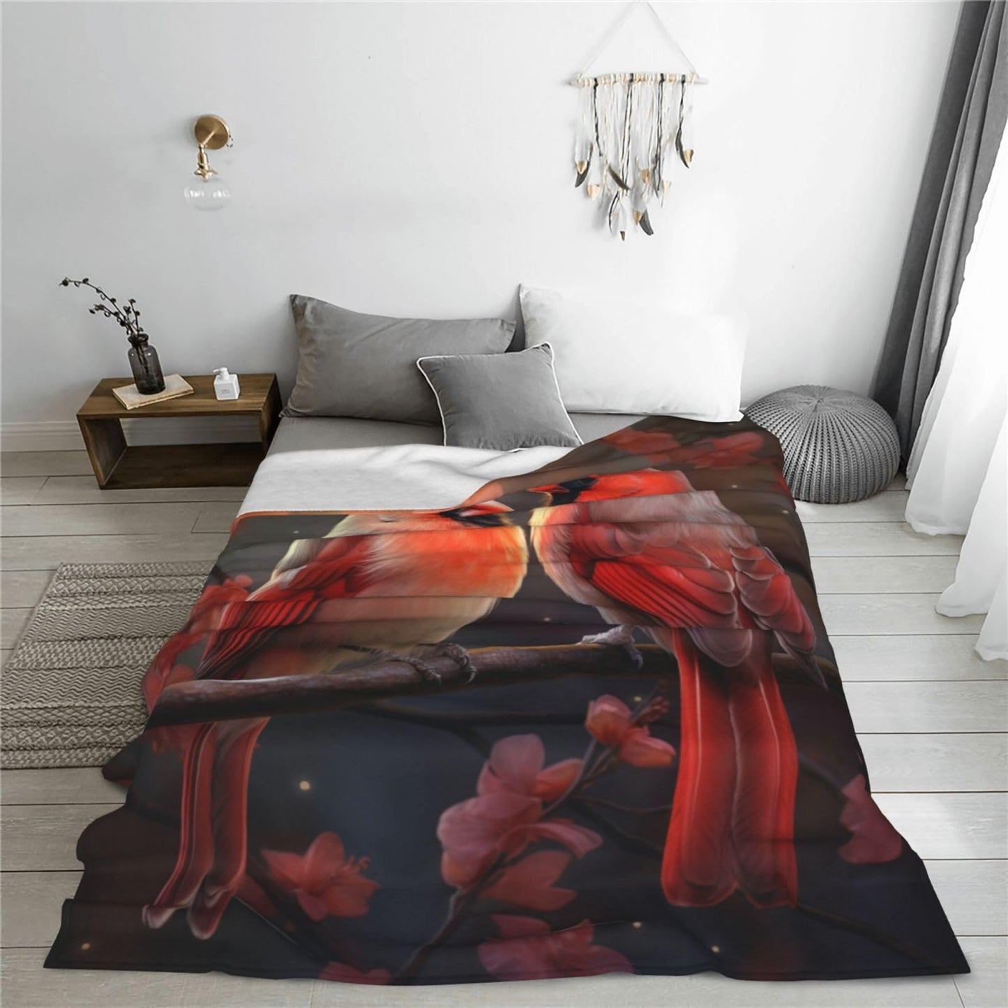 Turamurra Cardinal Birds Blanket for Girls Women Super Soft Warm Flannel Throw Blankets for Couch Sofa Decor Valentines Cardinal Gifts for Kids Adults 60"x50"
