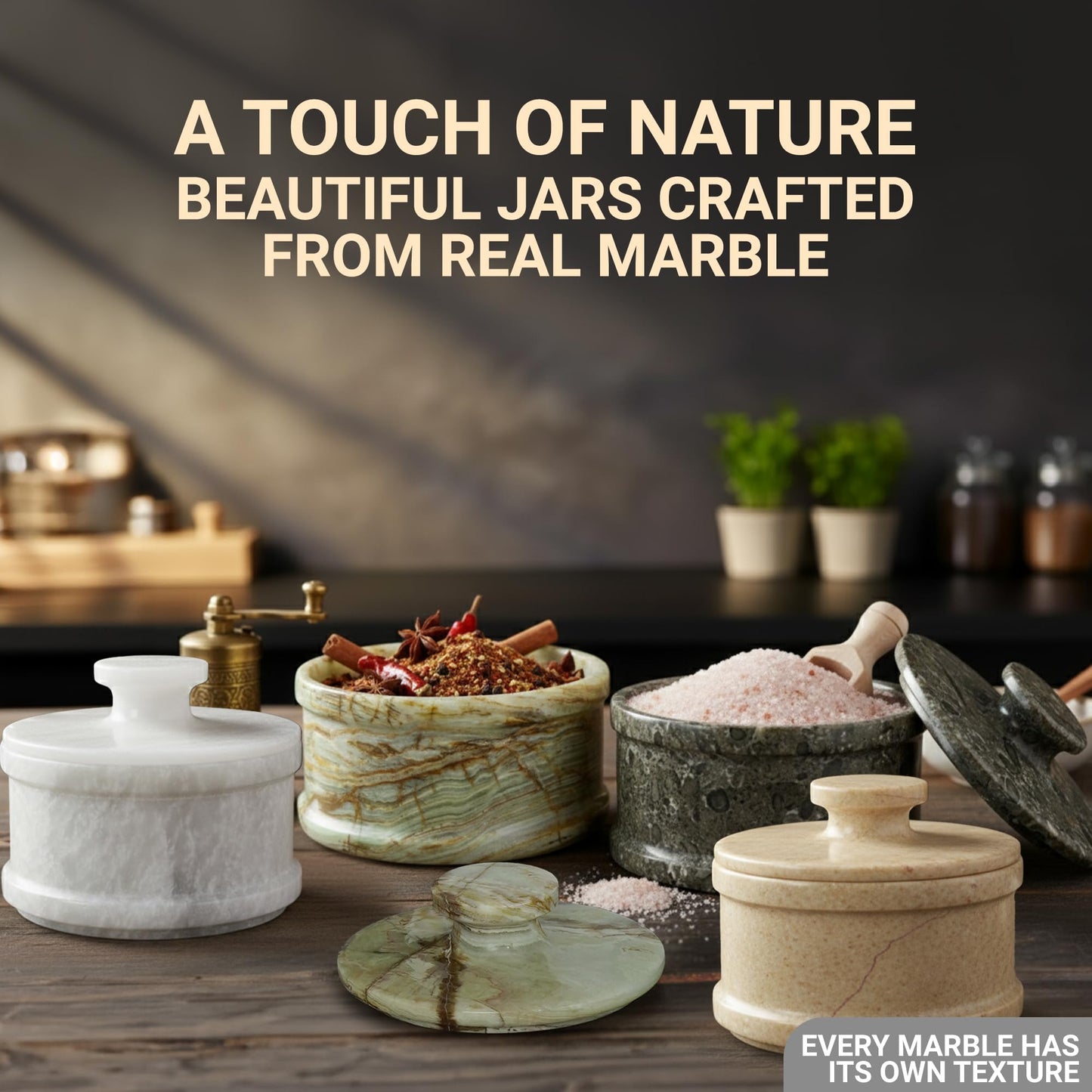 UrbanFocal Marble Salt Cellar with Lid 3.5" Inch Verona Salt Box, Seasoning Container & Spice Jars, Stone Salt Holder for Counter, Spice Jar, Verona