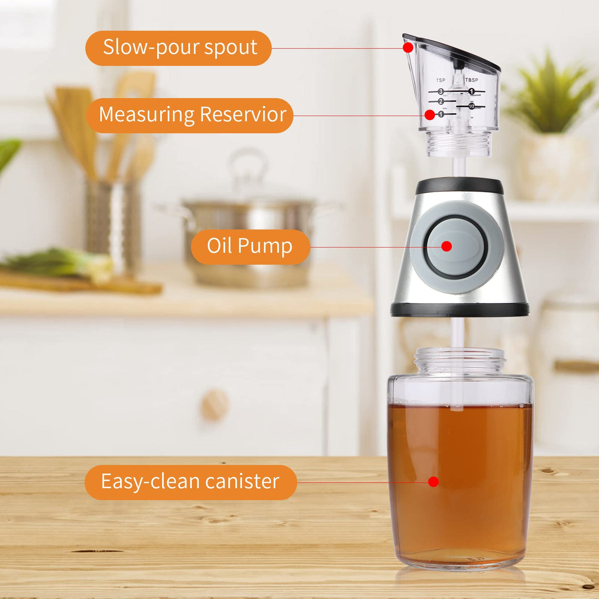 erduoduo Glass Oil Bottle, 8.5 Oz Wide Mouth Kitchen Oil Dispenser with Measuring, for Cooking, Baking, Frying, Salads, BBQ, Picnics