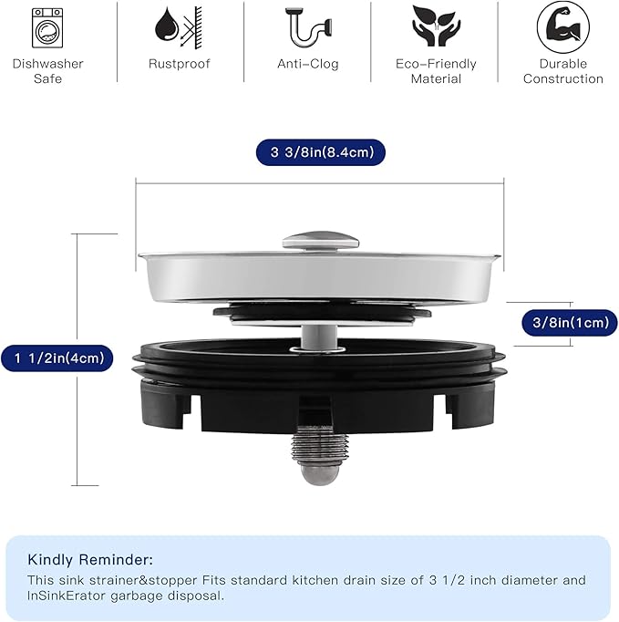 CLEESINK Kitchen Sink Strainer and Stopper Combo