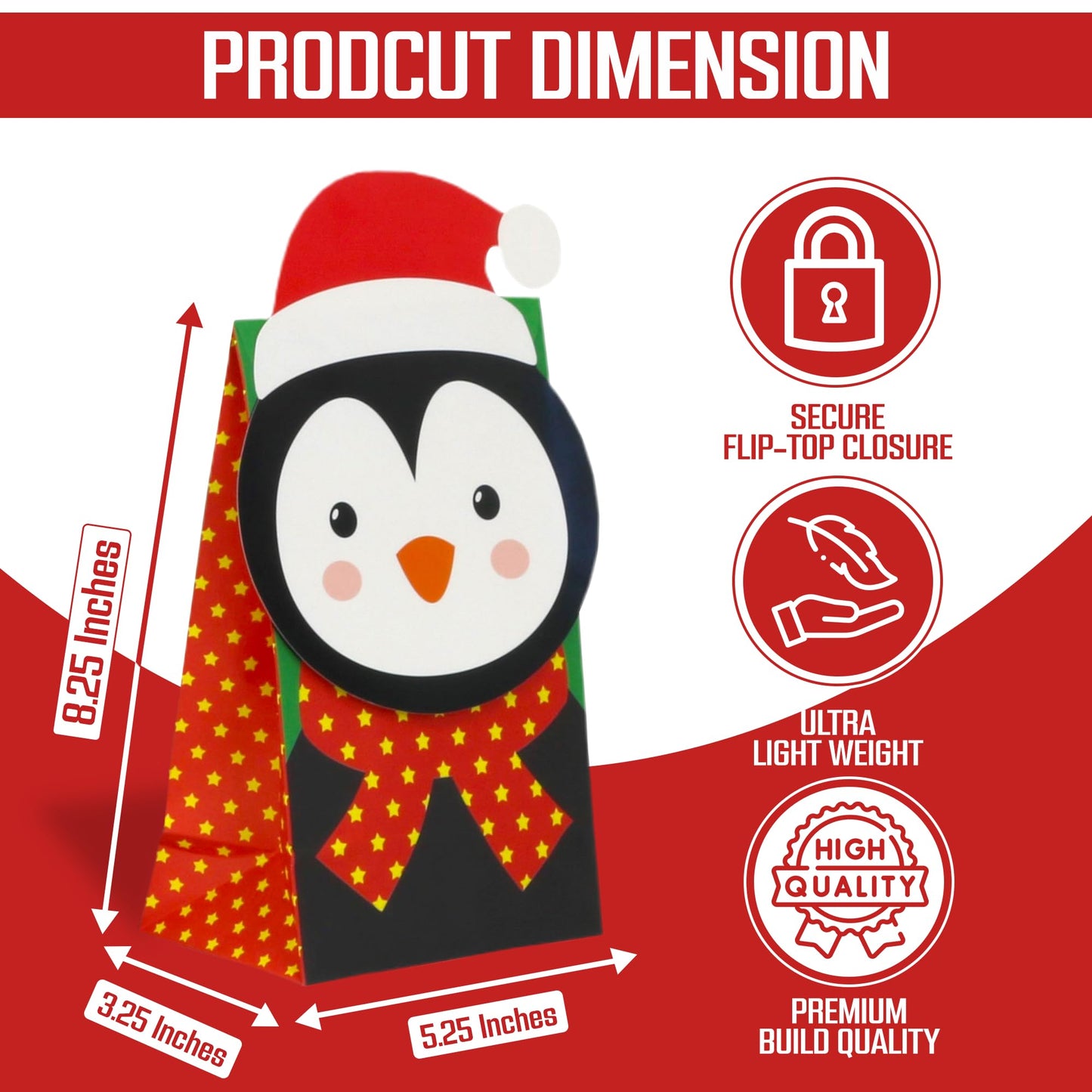 Iconikal Christmas Die-Cut Flip Over Gift Bags, 20-Count - Cute Holiday Treat Bags with Festive Animal Designs