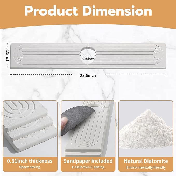 Quick Dry Absorbent Diatomaceous Earth Faucet Mat, Sink Water Splash Guard &