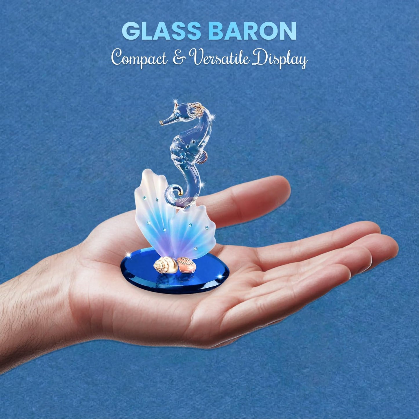 Glass Baron Sea Horse on Blue Coral Figurine