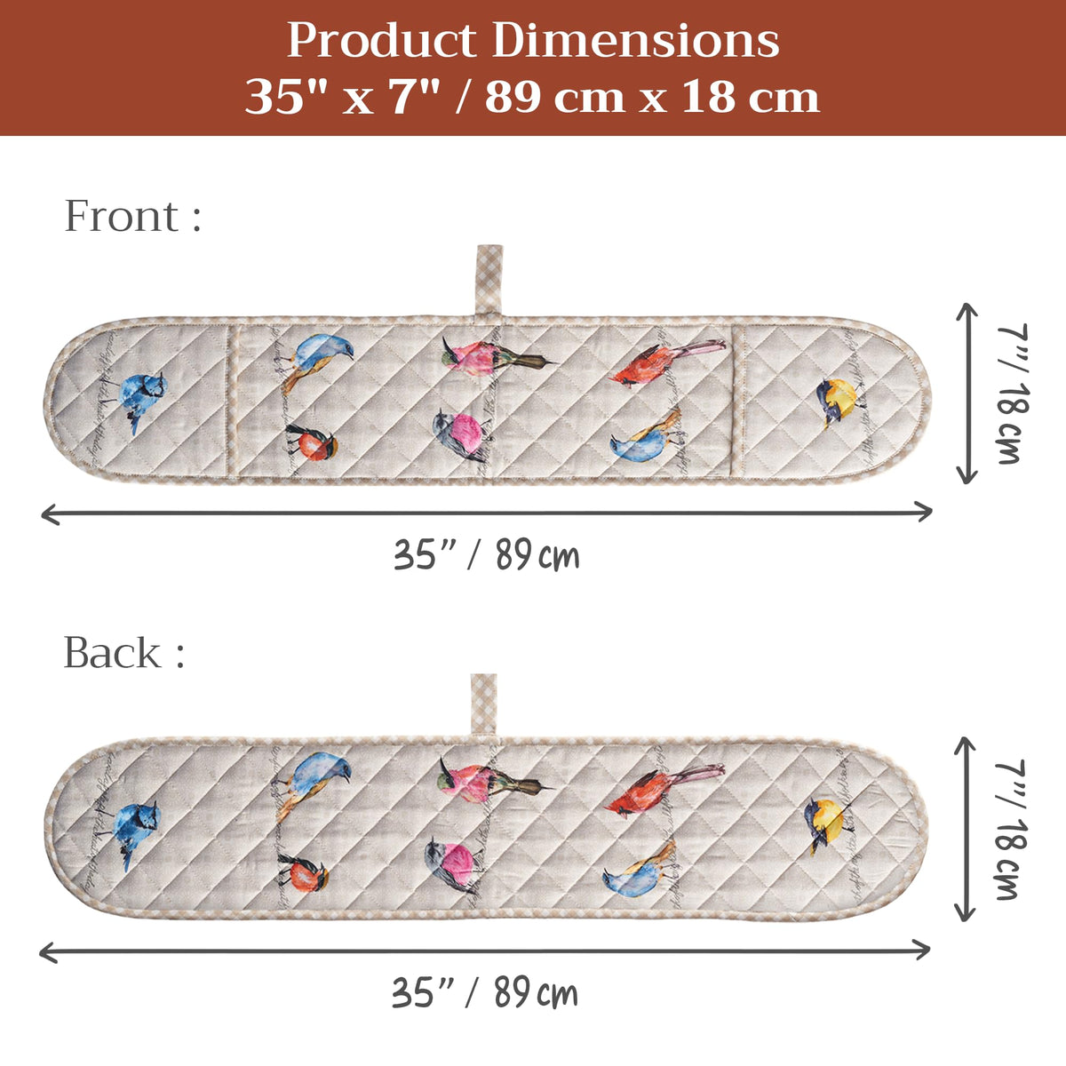 Maison d' Hermine Double Oven Mitts 100% Cotton 7"x35" Double Oven Mitt Heat Resistant BBQ Cooking Gloves with Loop Baking Grilling Kitchen Hotel Home Farmhouse Spring Summer (Birdies on Wire)