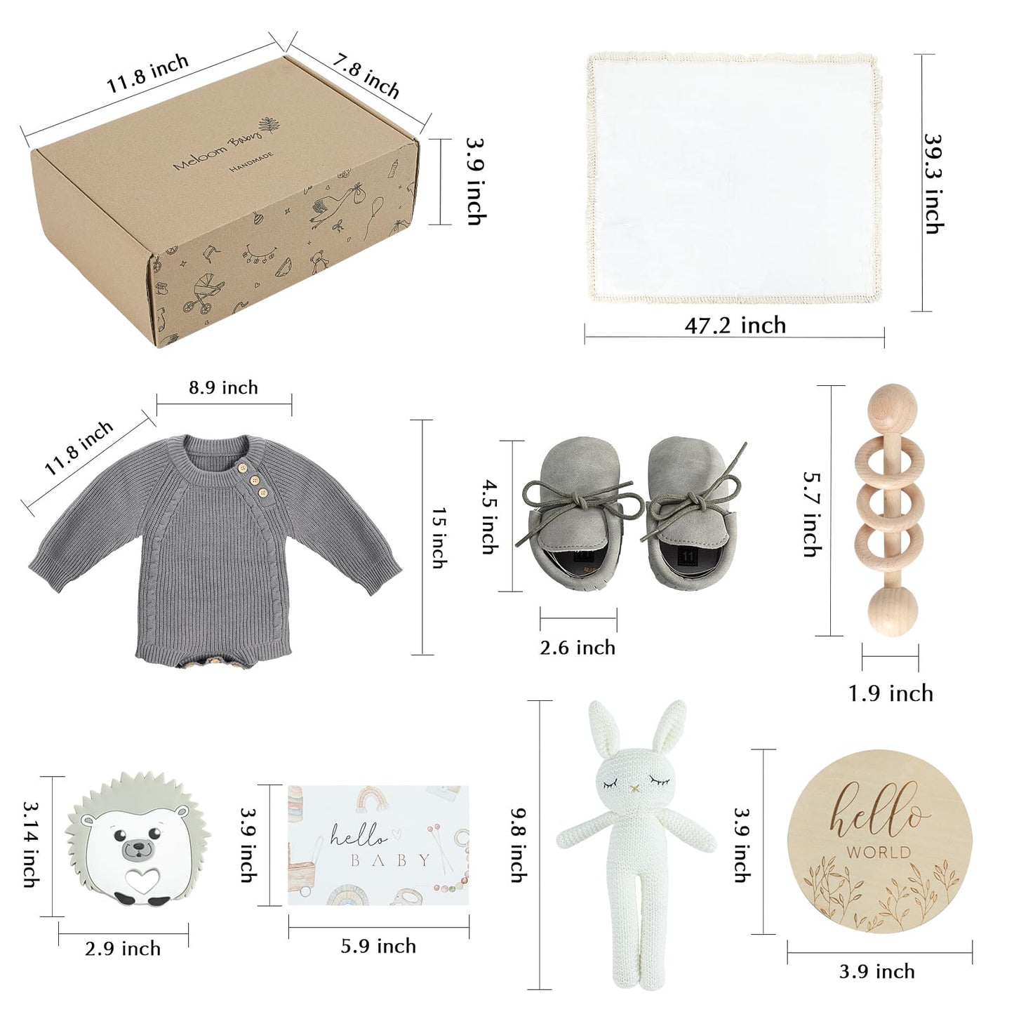 meloom Baby Gift Set, Baby Boy Newborn Gifts Box, Boho Gender Neutral Unisex Baby Essentials, Baby Shower Gifts for New Moms, New Baby Gifts for Boys, Personalized Gift Basket for New Babies
