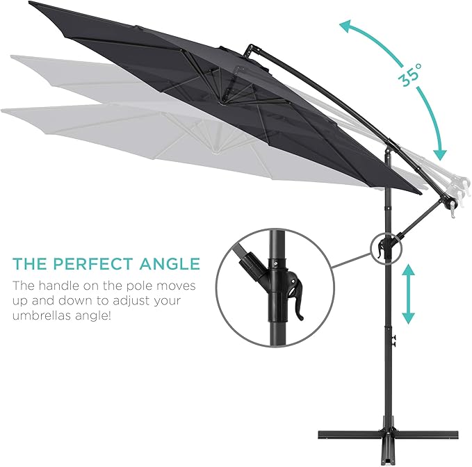Best Choice Products 10ft Offset Hanging Market Patio Umbrella w/Easy Tilt Adjustment, Polyester Shade, 8 Ribs for Backyard, Poolside, Lawn and Garden - Gray