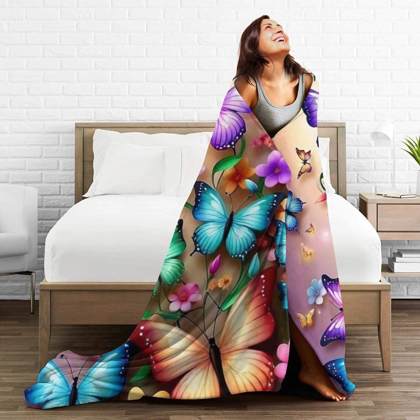 Ultra Soft Cute Butterfly Decor Butterfly Blanket Flannel Throw Blanket Bedding Suitable for Travel Camping Living Room Sofa Bedroom Decoration Gifts (Style-5, 50inx40in)