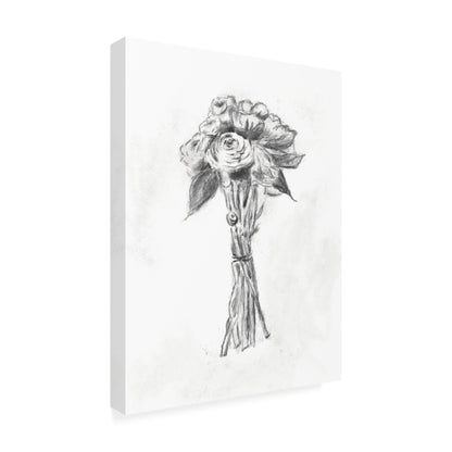 Trademark Fine Art Canvas Wall Art - Line and Brush 'Bouquet Charcoal' Wall Art for Living Room, Bedroom, or Office Décor