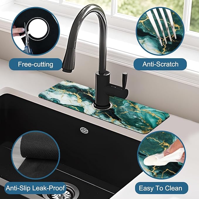 Green Marble Sink Faucet Absorbing Mat Liquid Gold Marble Super Absorbent Fast