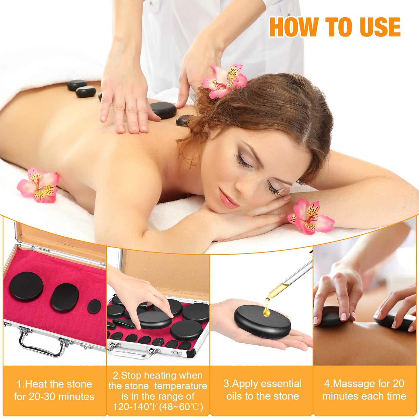 Yunsailing 18 Pcs Hot Stones Massage Set with Electric Heater Box 110v Basalt Massage Rock Kit for Professional Home Spa Warming Relaxing Relief, Constant 50°c (122°f)(Temperature Constant)