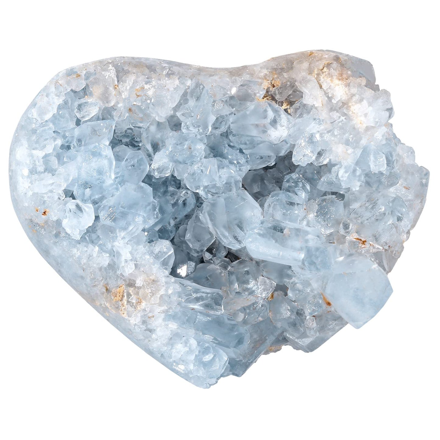 mookaitedecor Natural Celestite Crystal Geode Cluster Heart Mineral Specimen Stone for Crystals Healing Reiki Home Decoration(320-450g)