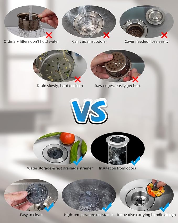 Hibbent Upgraded 2 Pack 3 in 1 Kitchen Sink Drain Strainer and Stopper Combo