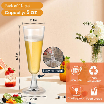 SUREHOME Pink Champagne Flutes Plastic Champagne Glasses Disposable Mimosa Glasses 40 Pack 5 Oz Acrylic Stemware Cocktail Cups Bulk for Valentines Wedding Toasting Engagement Party Supplies