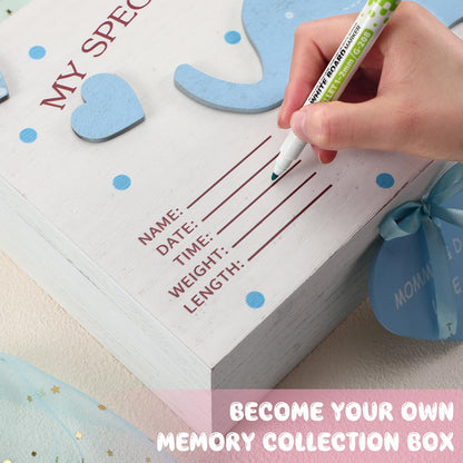 Soaoo 3D Wooden Baby Boys Memories Keepsake Box Baby Girls Elephant First Keepsake Box New Parent Newborn Baptismal Birthday Gift for Mementos 11.81'' x 7.87'' x 3.94''(Blue)
