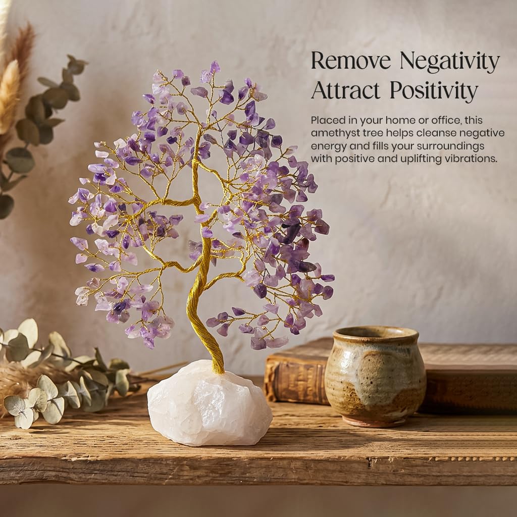 Crocon® Amethyst Crystals Tree of Life Rough Base, Birthday Gifts for Women, Home & Office Decor Money Tree Healing Crystals Womens Gifts Ideas House Warming Gift Sister Unique Purple Decoration